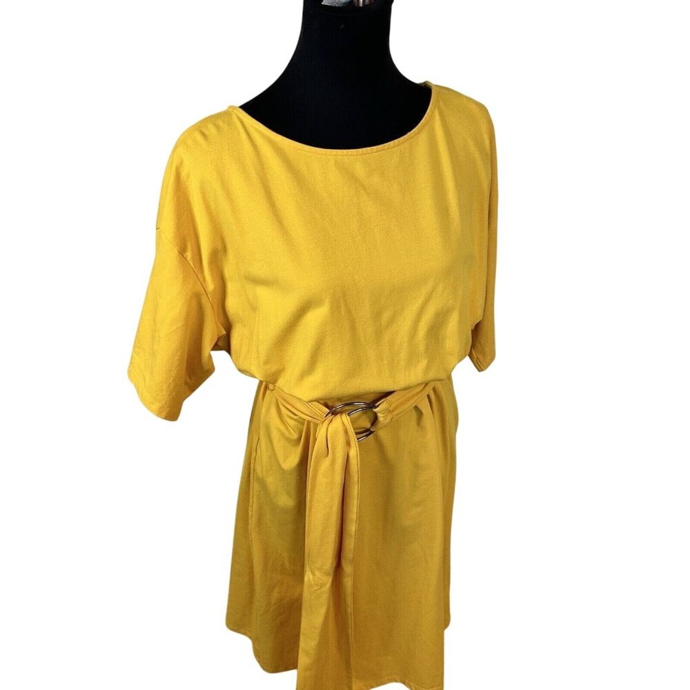 Eloquii Womens Plus Size Yellow Shirt Dress Size 14 Short Sleeve Midi Belted